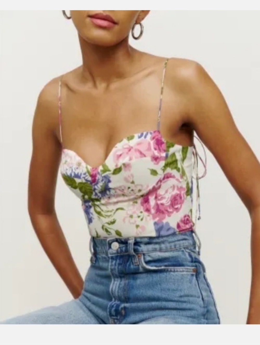 Reformation Floral Bustier Crop Top - Pink, Blue & Green